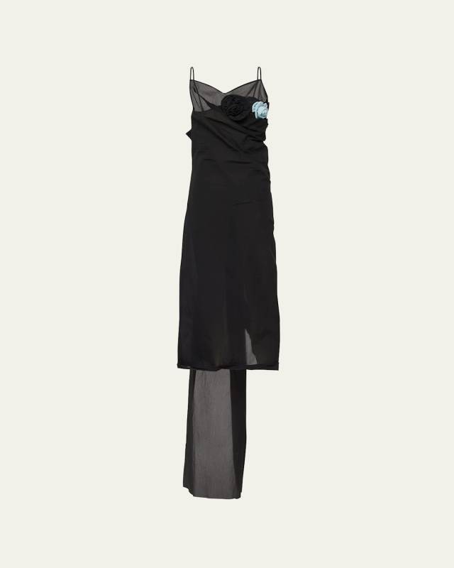 Floral Applique Crepe Draped Dress